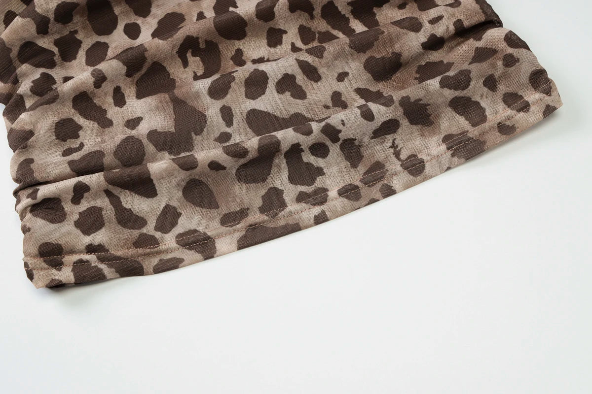 Leopard Print One Shoulder Slim Crop Tank Top for Women