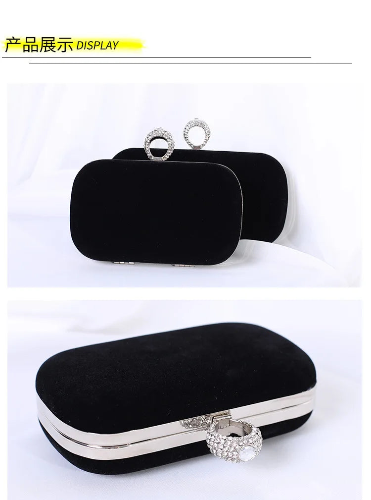 Velvet Rhinestone Chain Strap Evening Clutch Bag for Women