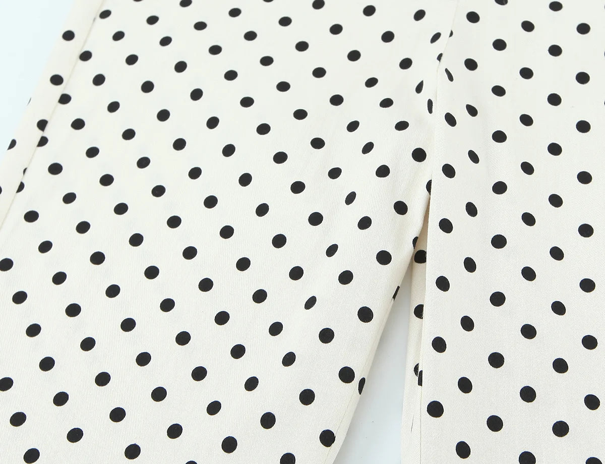Polka Dot Shirt Jacket and Capri Pants Two Piece Set for Women
