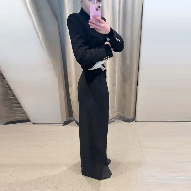 Elegant Solid Two Piece Blazer Pants Set for Women