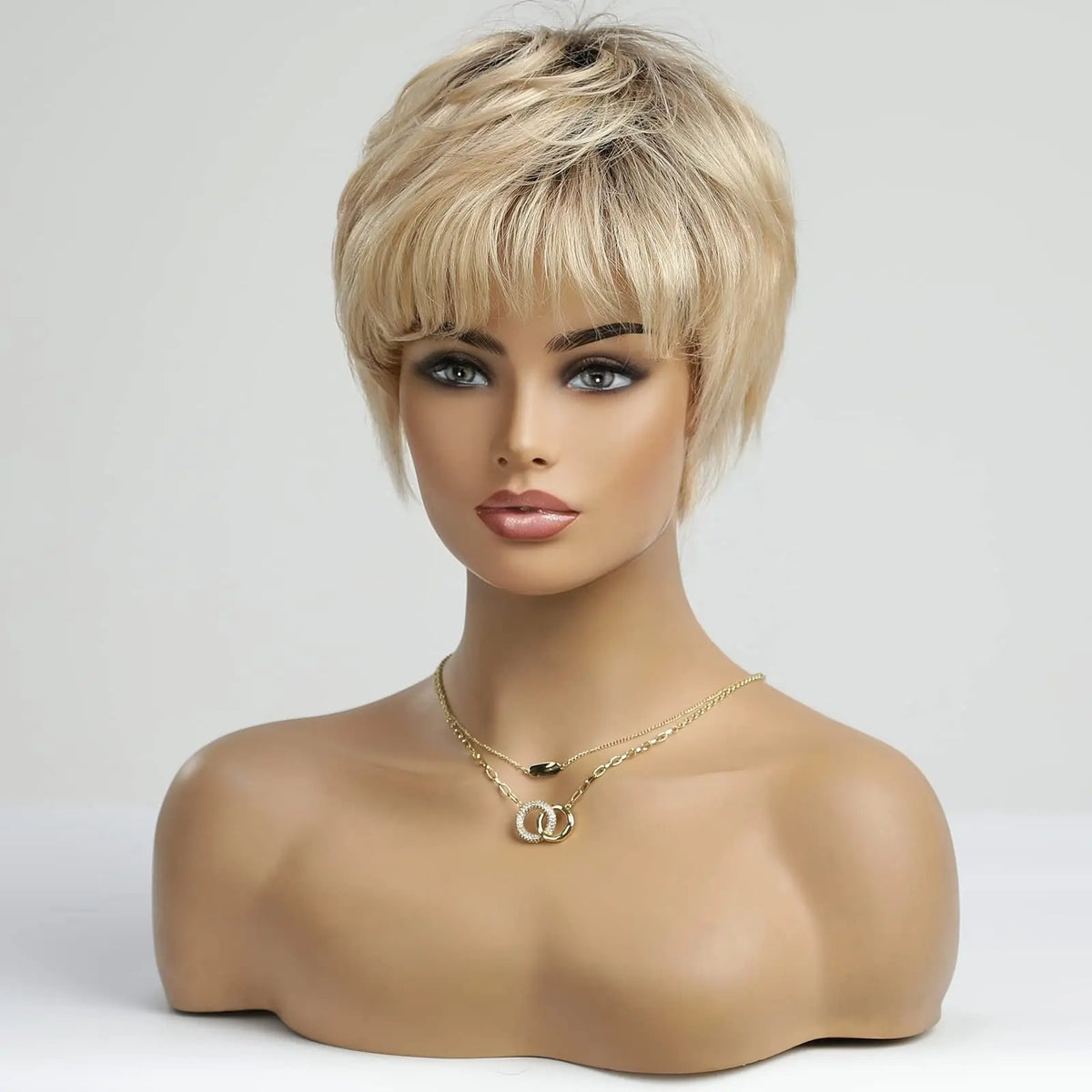 Short Layered Ombre Blonde Pixie Cut Wig With Bangs For Women