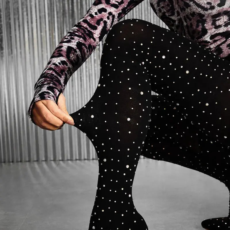 Black Lace Crystal Pointed Toe Over The Knee Boots For Women
