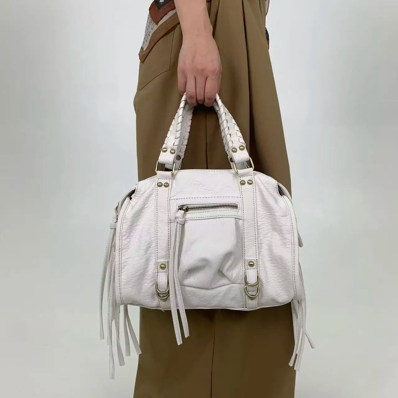 Vintage Street Style Rivet Embellished Shoulder Bag for Women