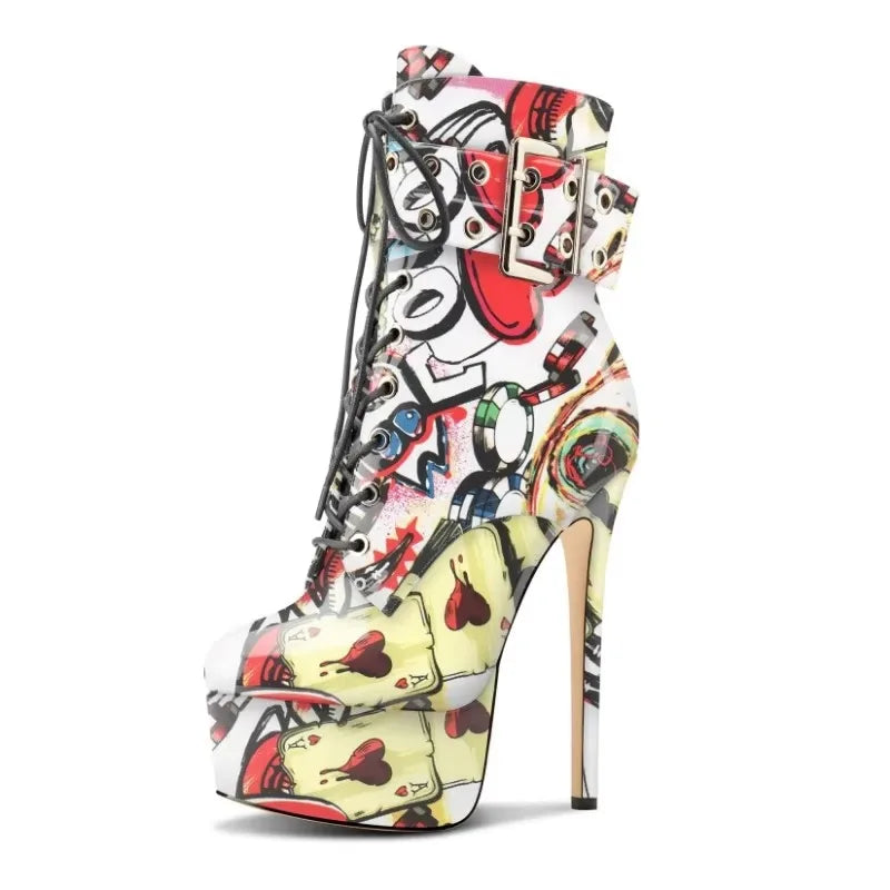 Leopard Print Stiletto Platform Ankle Boots for Women