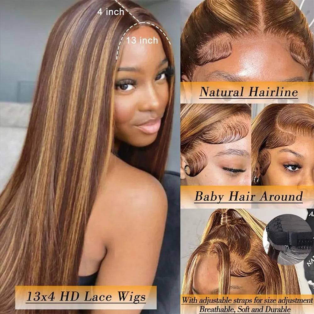 Ombre Straight Human Hair Lace Front Wig for Women