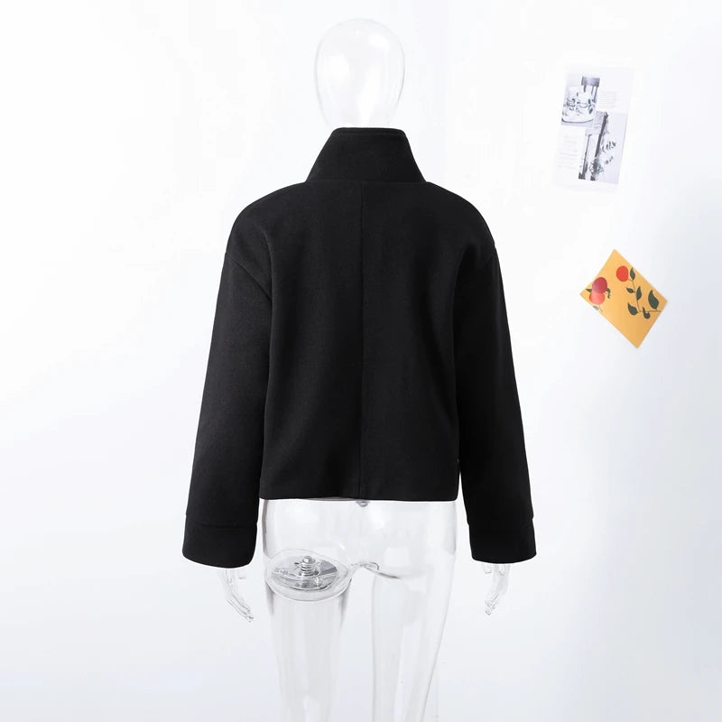 Casual Woolen Stand Collar Autumn Winter Coat for Women