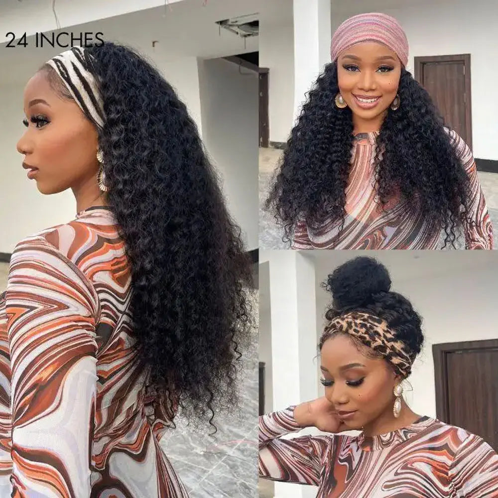 Long Water Wave Human Hair Headband Wig