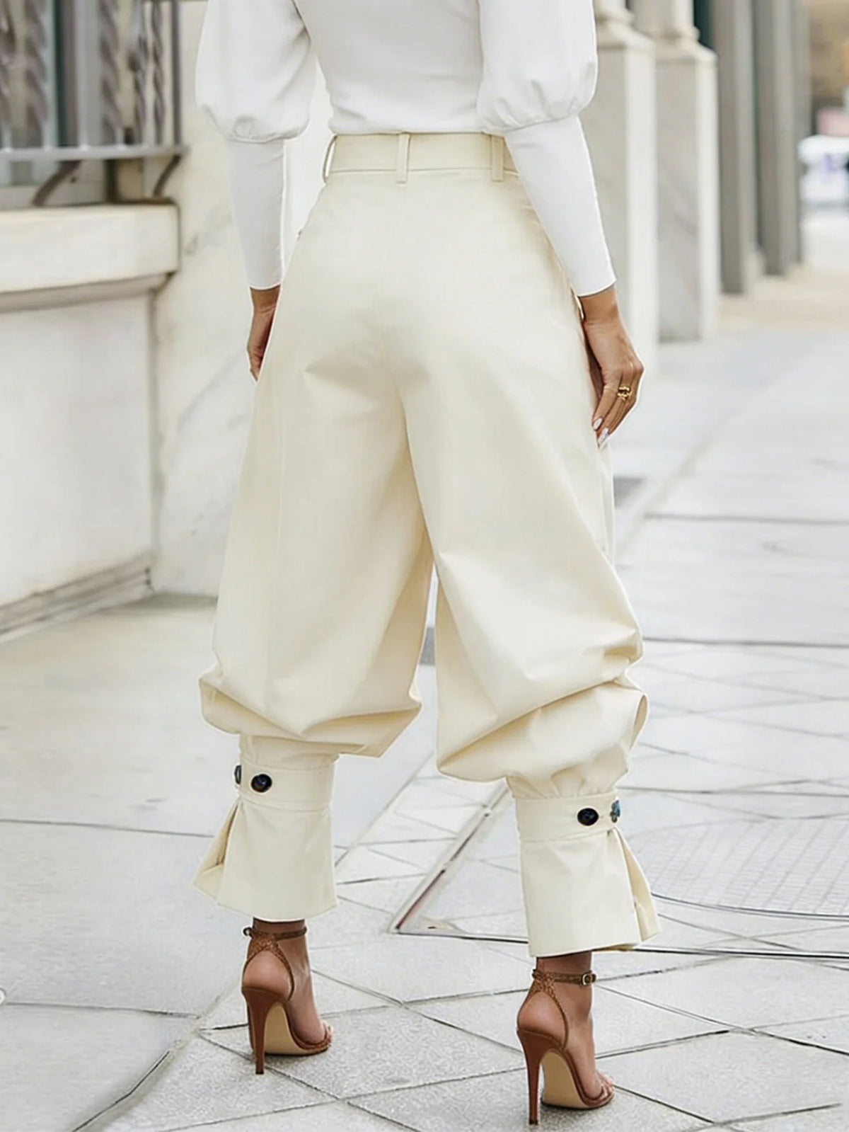 Ruched Stretch Wide Leg Casual Work Trousers for Women