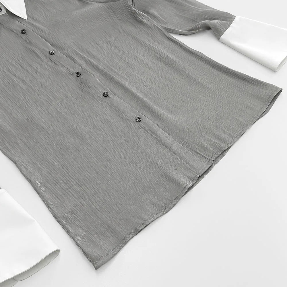 Summer Elegant Spliced See Through Mesh Blouse for Women