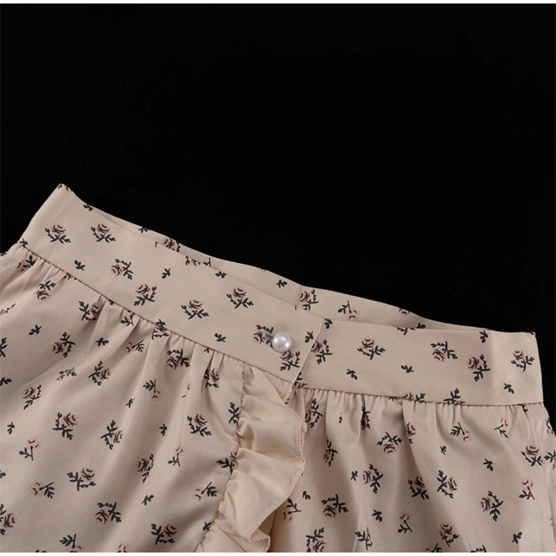 V Neck Button Lantern Sleeve Print Waistband Dress for Women