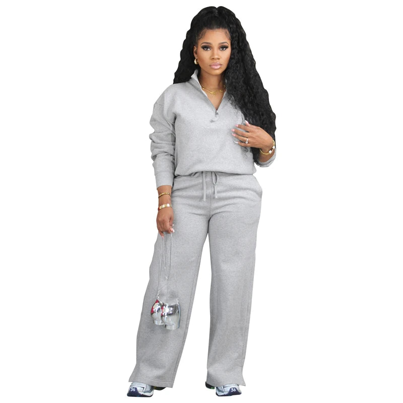 Fleece Pullover Sweatshirt And Pants Outfit for Women