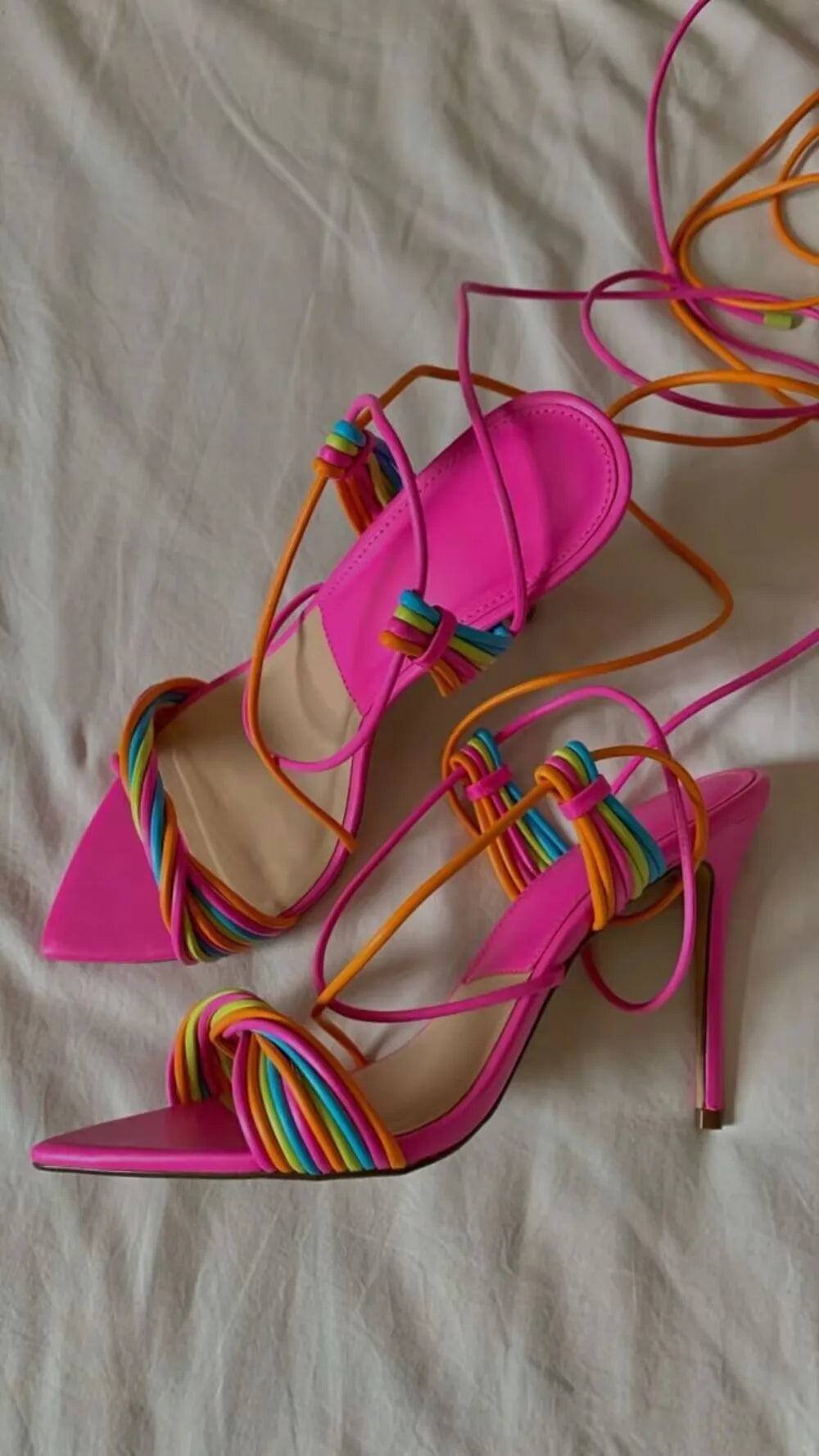 Vibrant Twisted Strap Stiletto Sandals