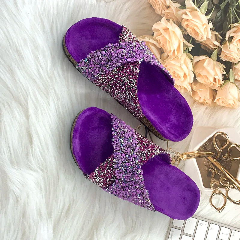 Summer Bling rhinestones Beach outside flat Women Slippers Fashion Casual Ladies Flip-Flops