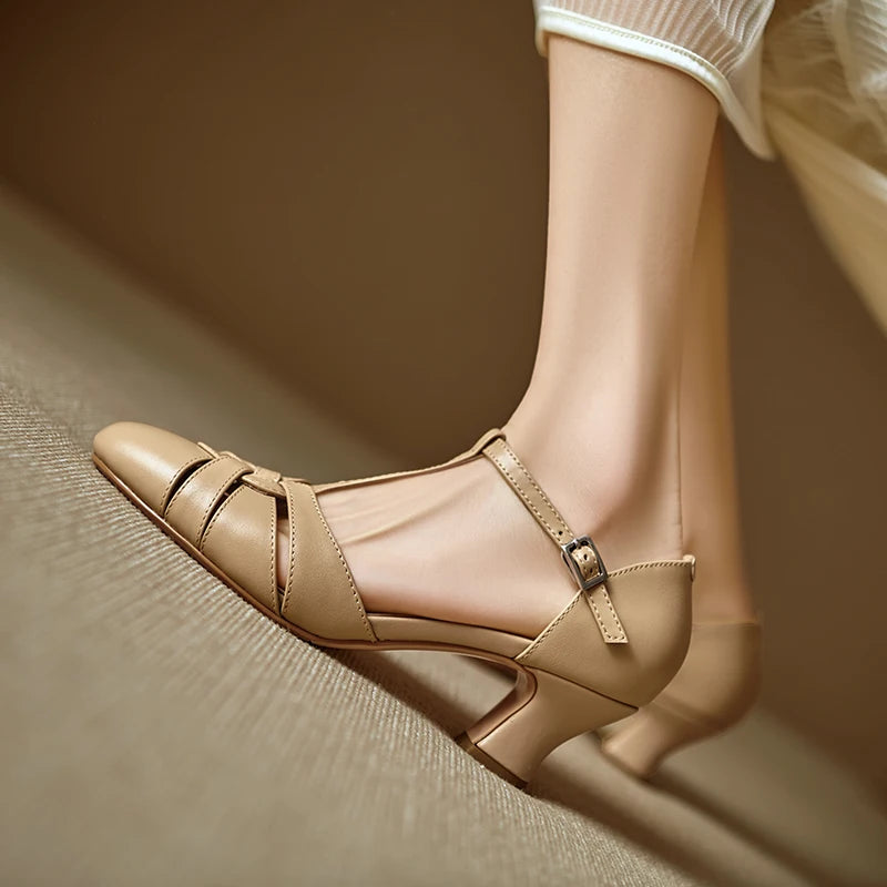 Elegant High Heel T Strap Sandals With Closed Toe for Women