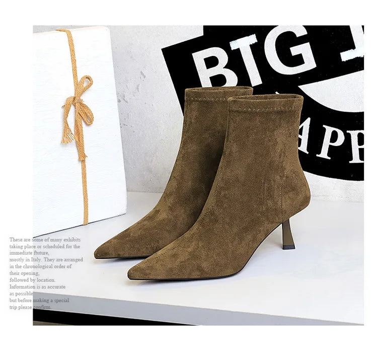 Suede Pointy Toe Sock Stiletto Boots