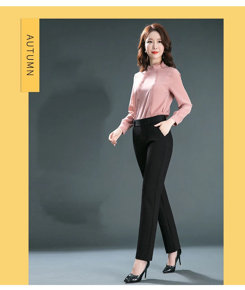 High Waist Straight Leg Relaxed Fit Pants For Women