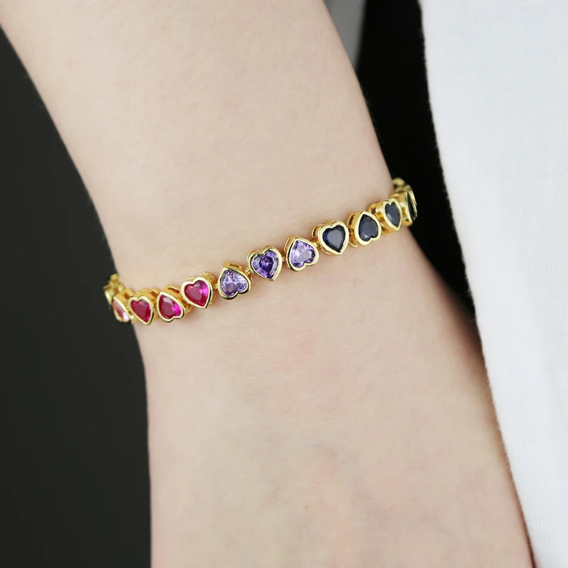 Rainbow Heart Bracelet And Necklace Set