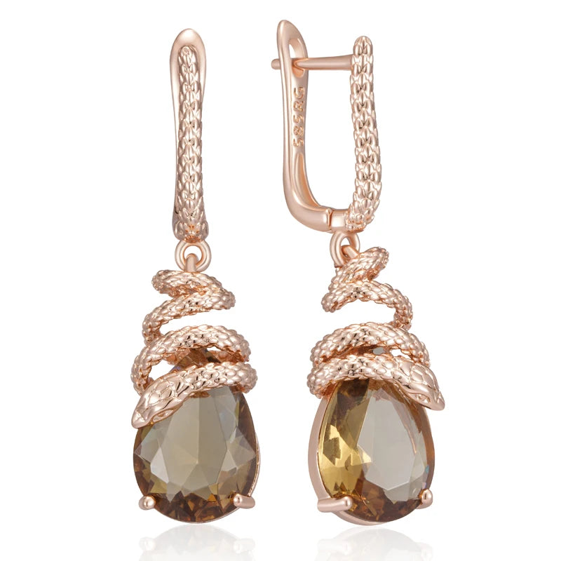 Brown Cubic Zirconia Snake Drop Earrings