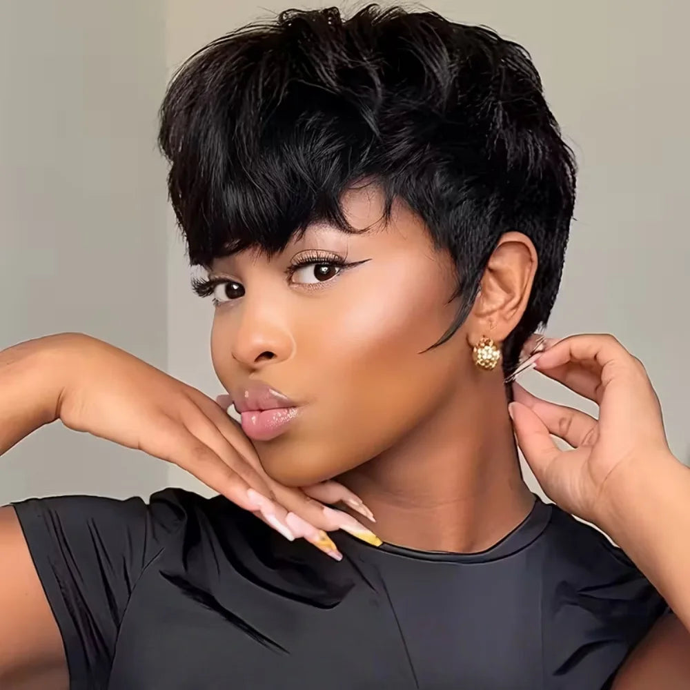 Natural Look Short Pixie Cut Human Hair Wig for Women