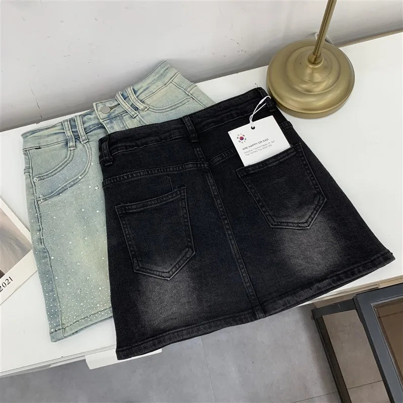 High-Waisted Mini Dress With Rhinestone Embellishments Sensible Design Denim Skirt For Women New Summer Style #17