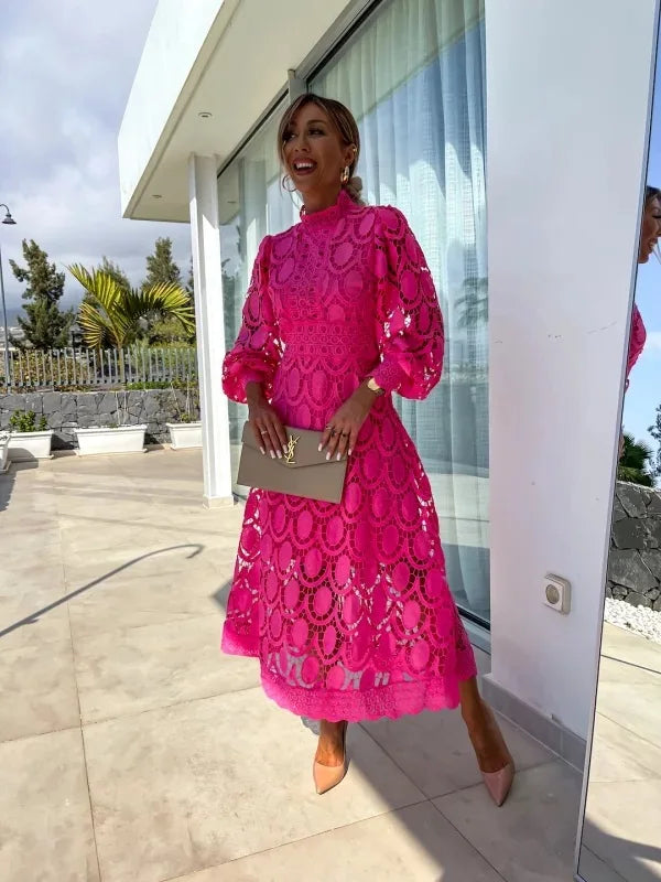 Elegant Lace with Hollow Detailing Maxi Dress for Women