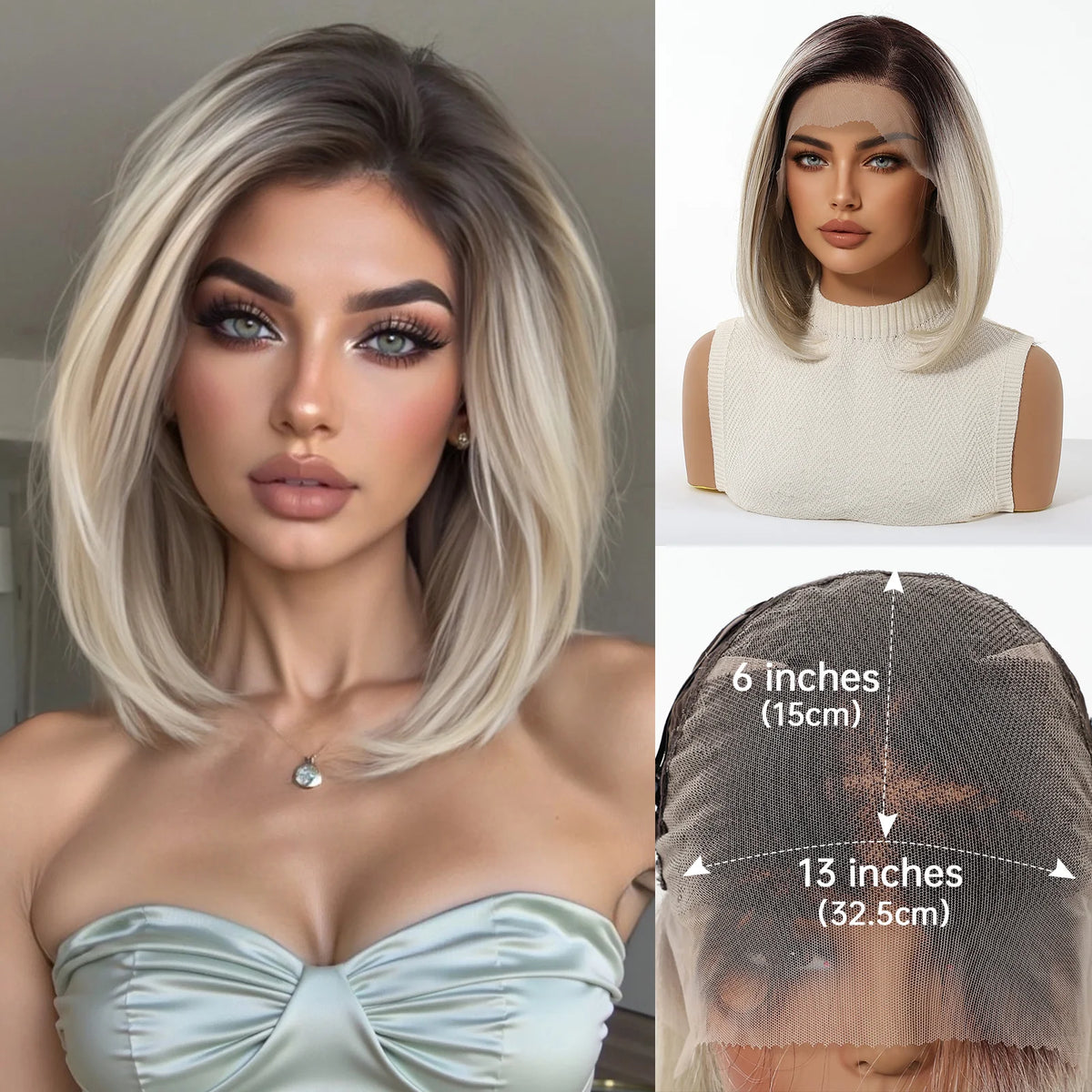 Short Ombre Platinum Blonde Lace Front Wig for Women