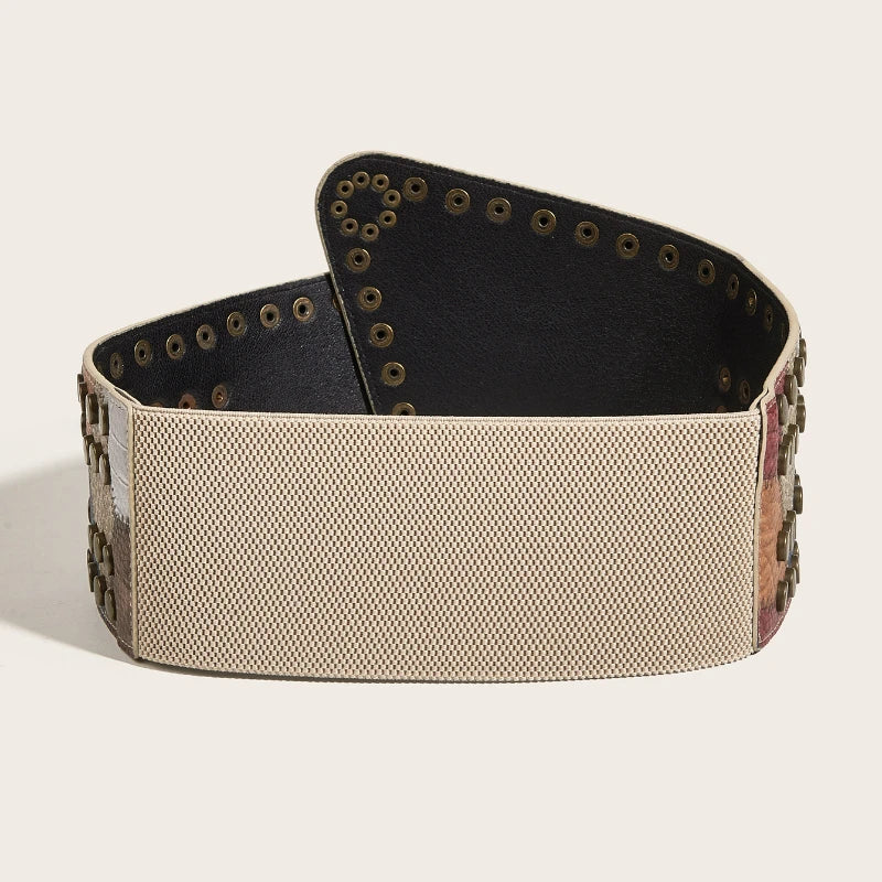 Vintage Carved Wide Waist Belt With Metal Buckle for Women