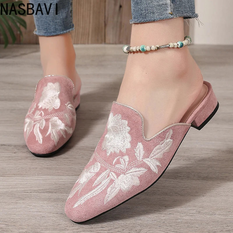 Chic Floral Velvet Embroidered Mules