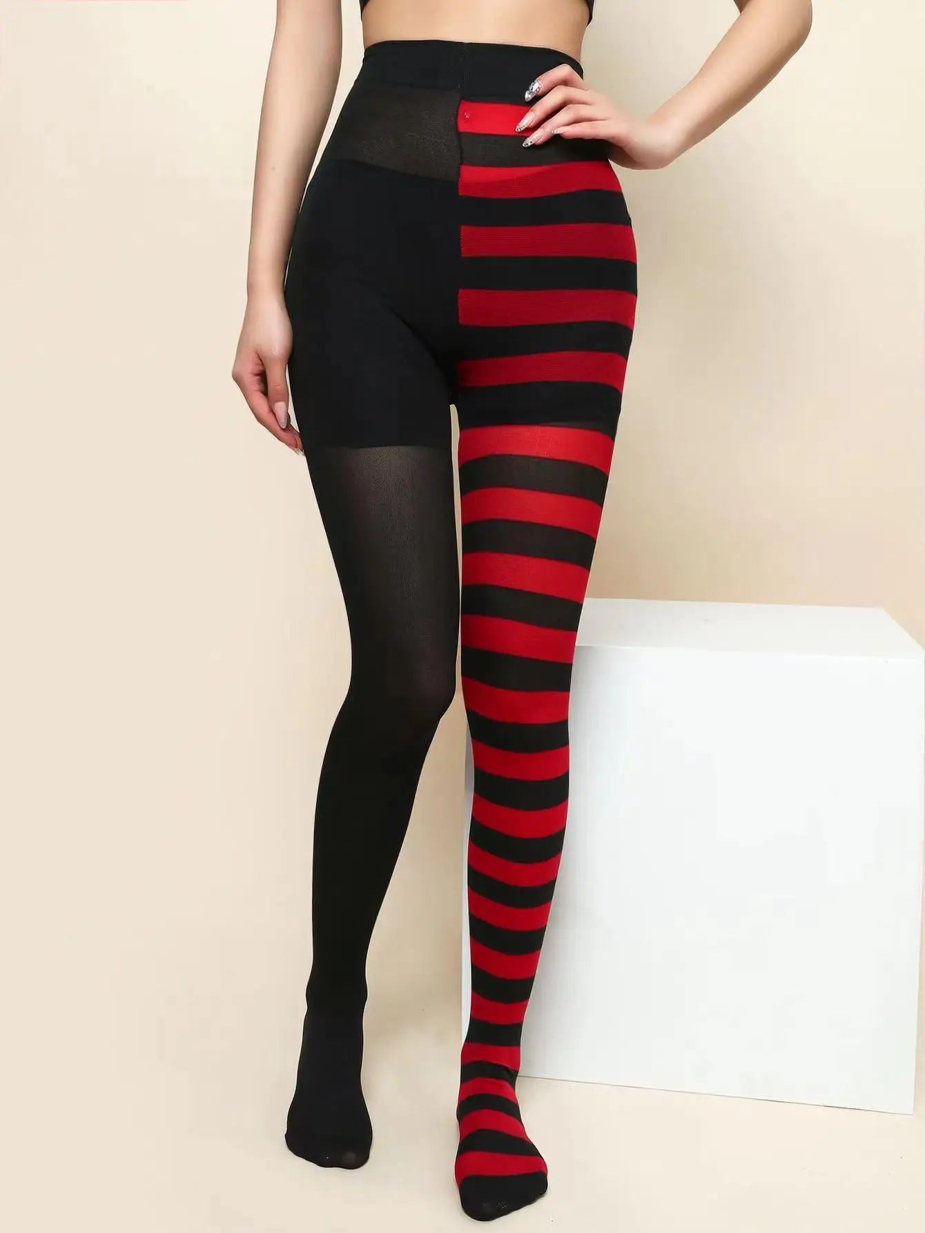 FCCEXIO New Striped Yoga Legging Women Print Goth Style Long Tights Casual Punk Ladies Sport High Waist Workout Elastic Leggings