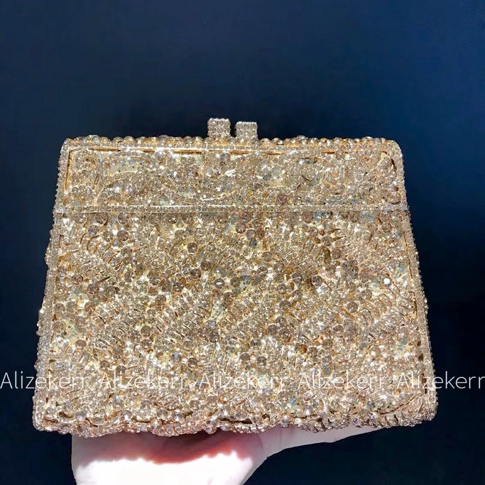 Metallic Leaf Diamond Evening Bag With Rhinestone Accents for Women
