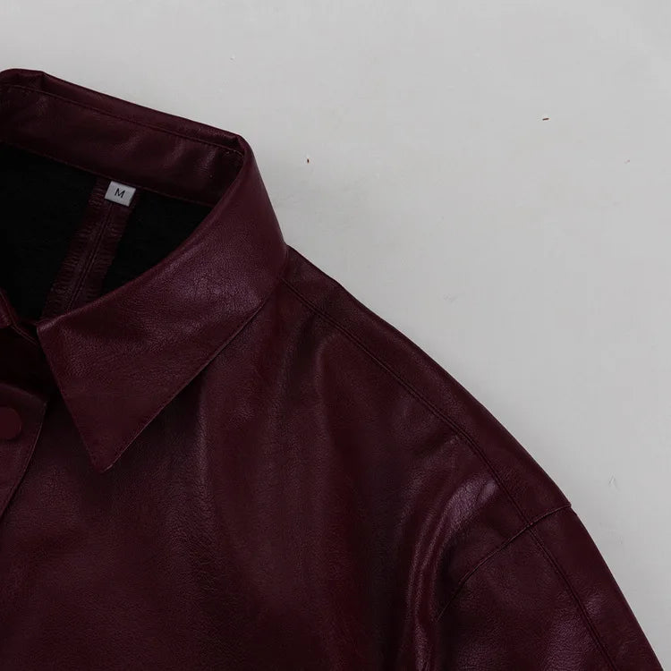 Faux Leather Two Piece Dress Coat Set