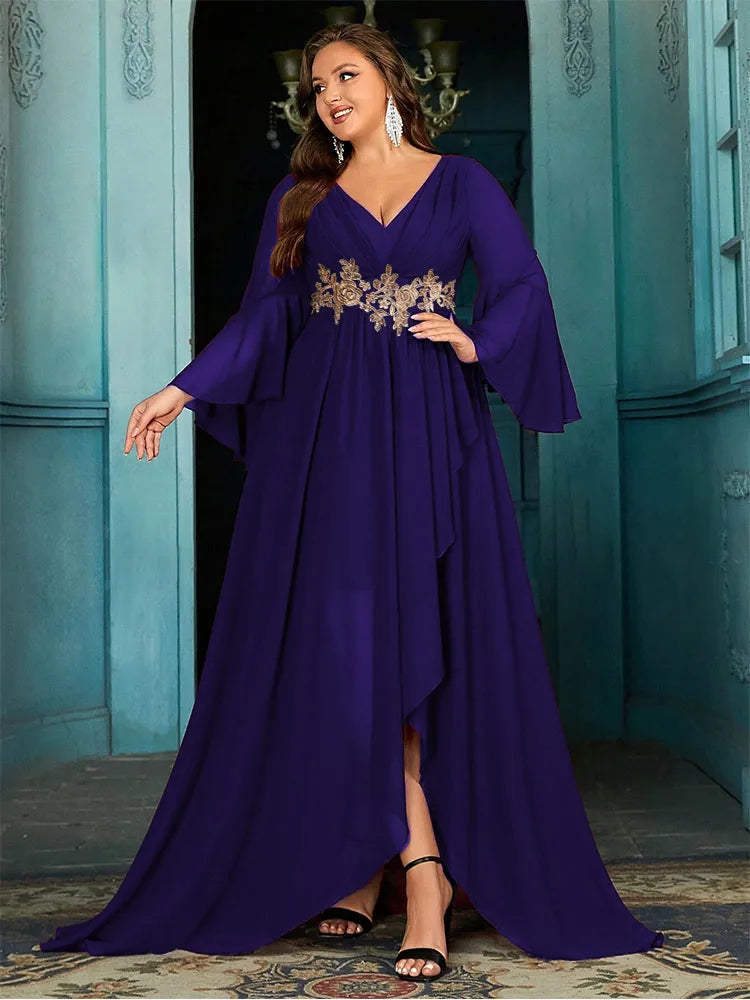 Plus Size V-Neck Chiffon Evening Dress