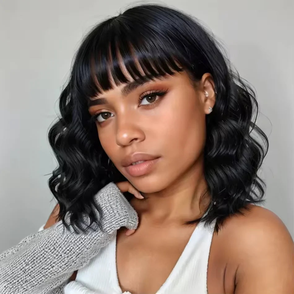 Glueless Human Hair Body Wave Bob Wig With Bangs for Women