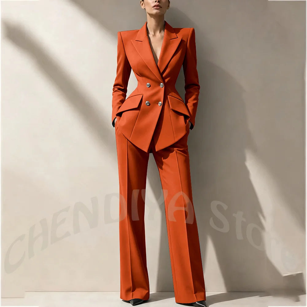 New Arrival Women's Two Piece Suit Peak Lapel Slim Fitted Classic Double Breasted Wedding Guest Evening Gala Party Female Set