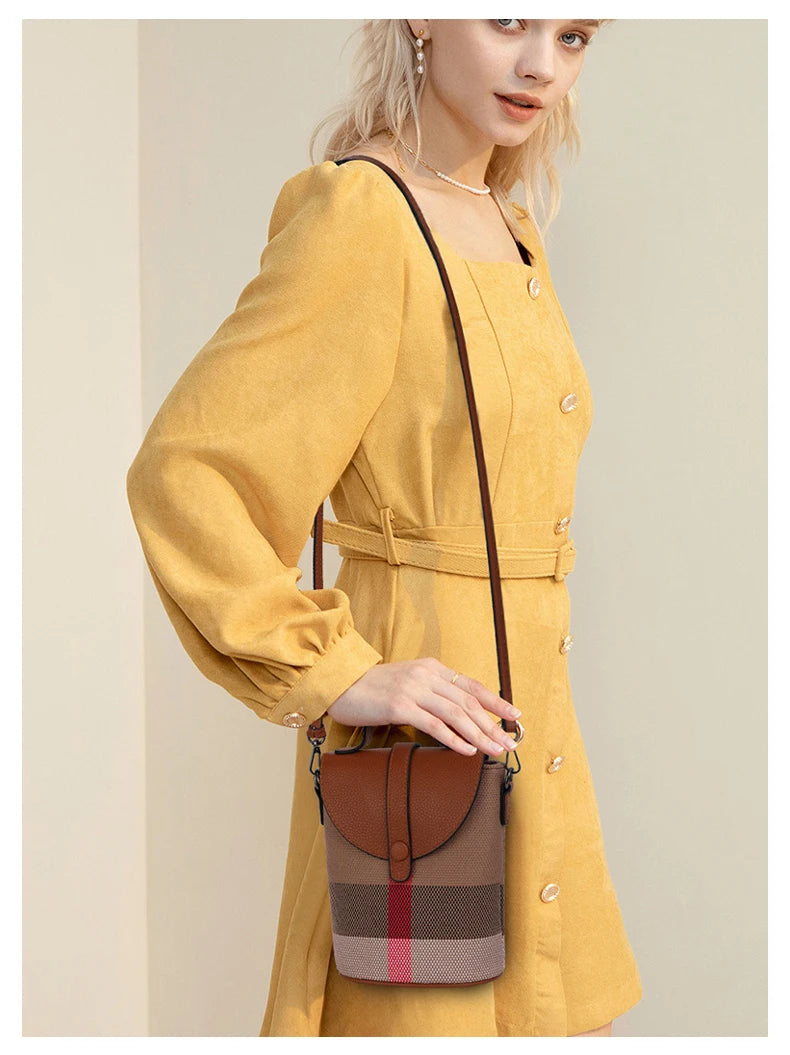 Compact Plaid Patchwork Canvas Crossbody Bag for Women