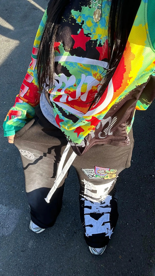 American Womens Mens Sports Pants Y2K Clothing Hip Hop Patch Letter Patch Baggy Pants Punk Rock Drawstring Jogging Pants