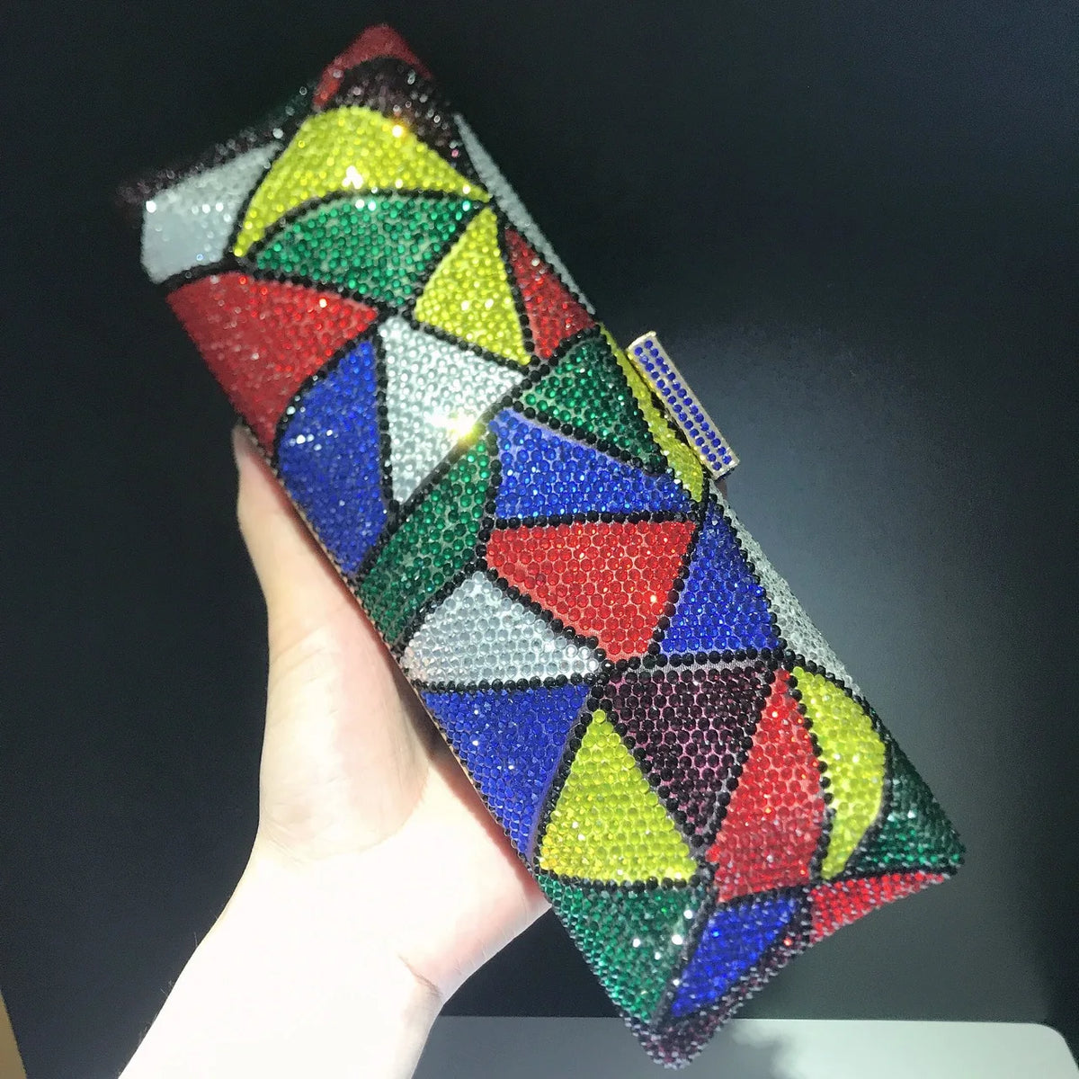 Plaid Rhinestone Evening Chain Clutch Purse for Women