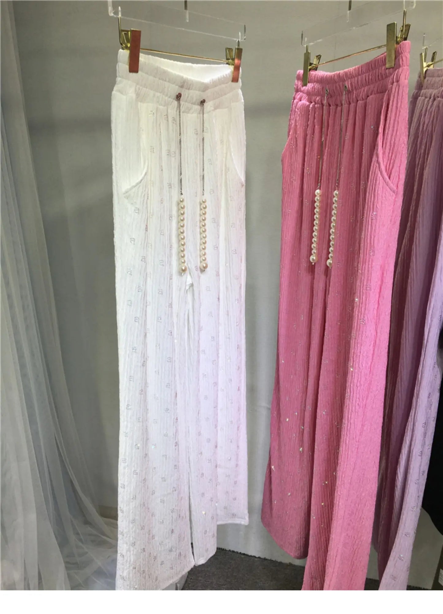 Pink Silk-Feel Wide Leg Pants
