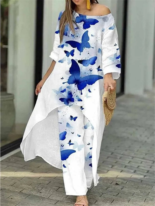 Irregular Floral Print Two Piece Set