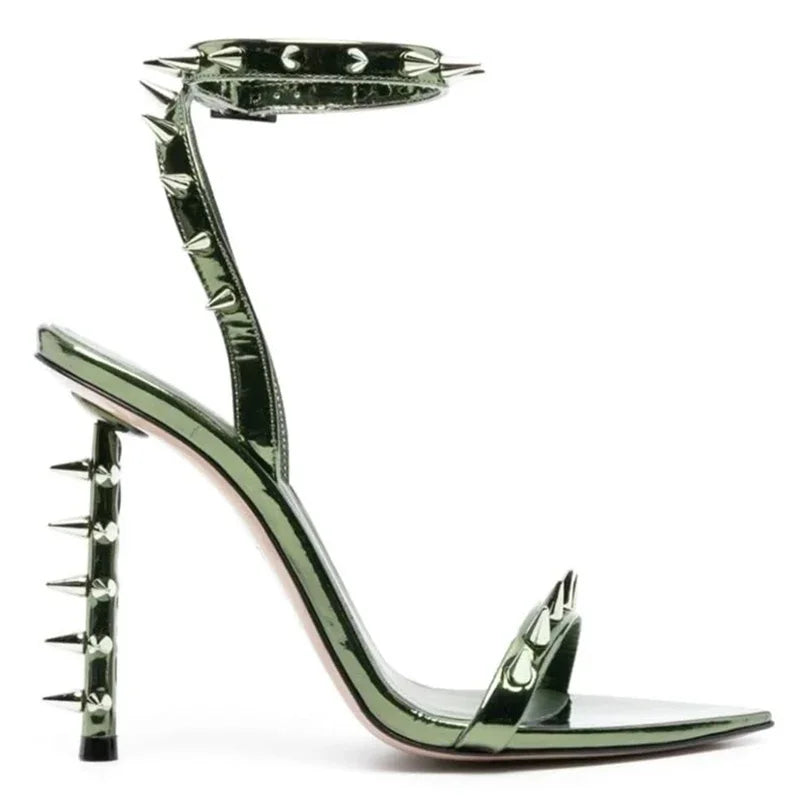 Pointed Toe Rivet Ankle Strap Stiletto Sandals for Women
