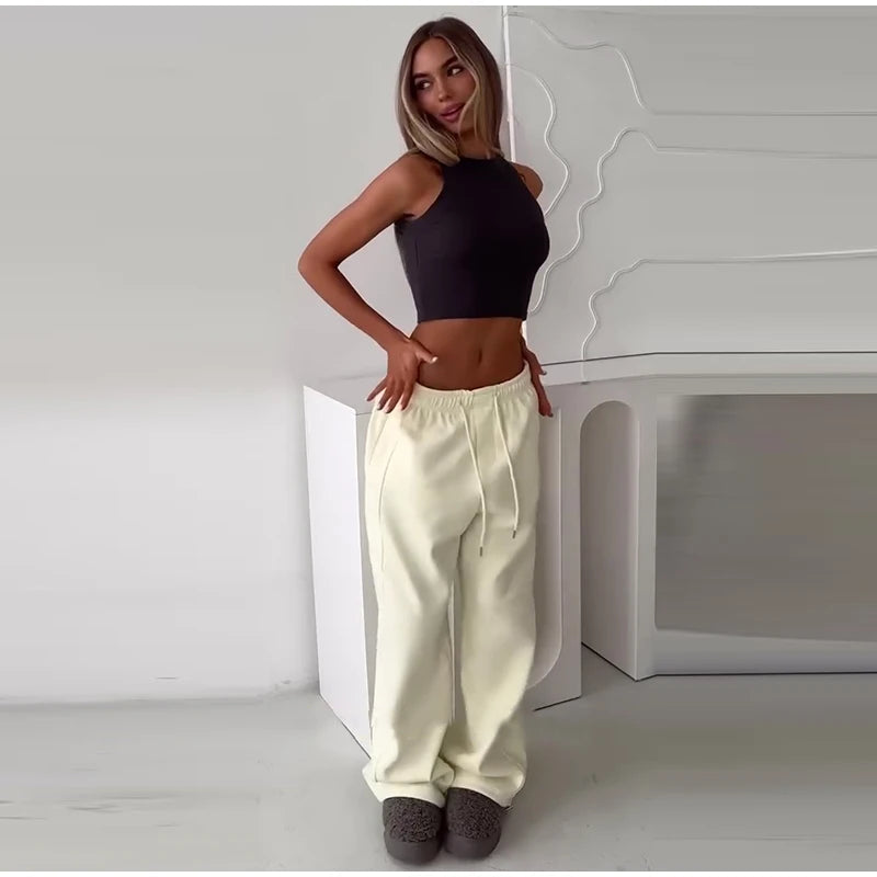 Casual Hooded Jacket and Wide Leg Pants Set for Women