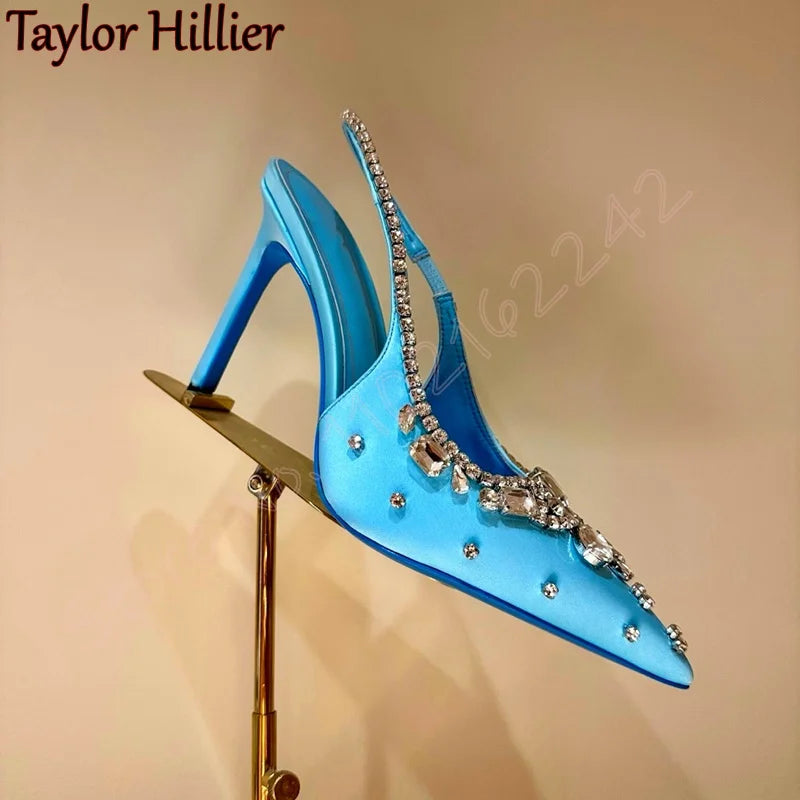 Elegant Rhinestone Satin Stiletto Dress Pumps for Women