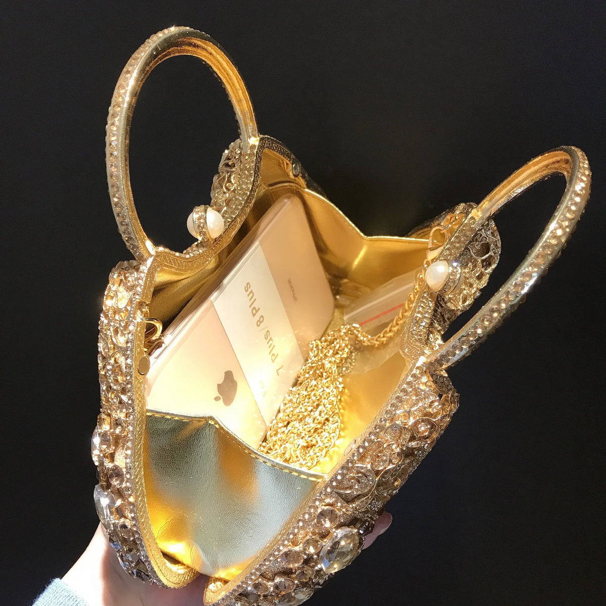 Rhinestone Hollow Metal Evening Clutch Purse for Women