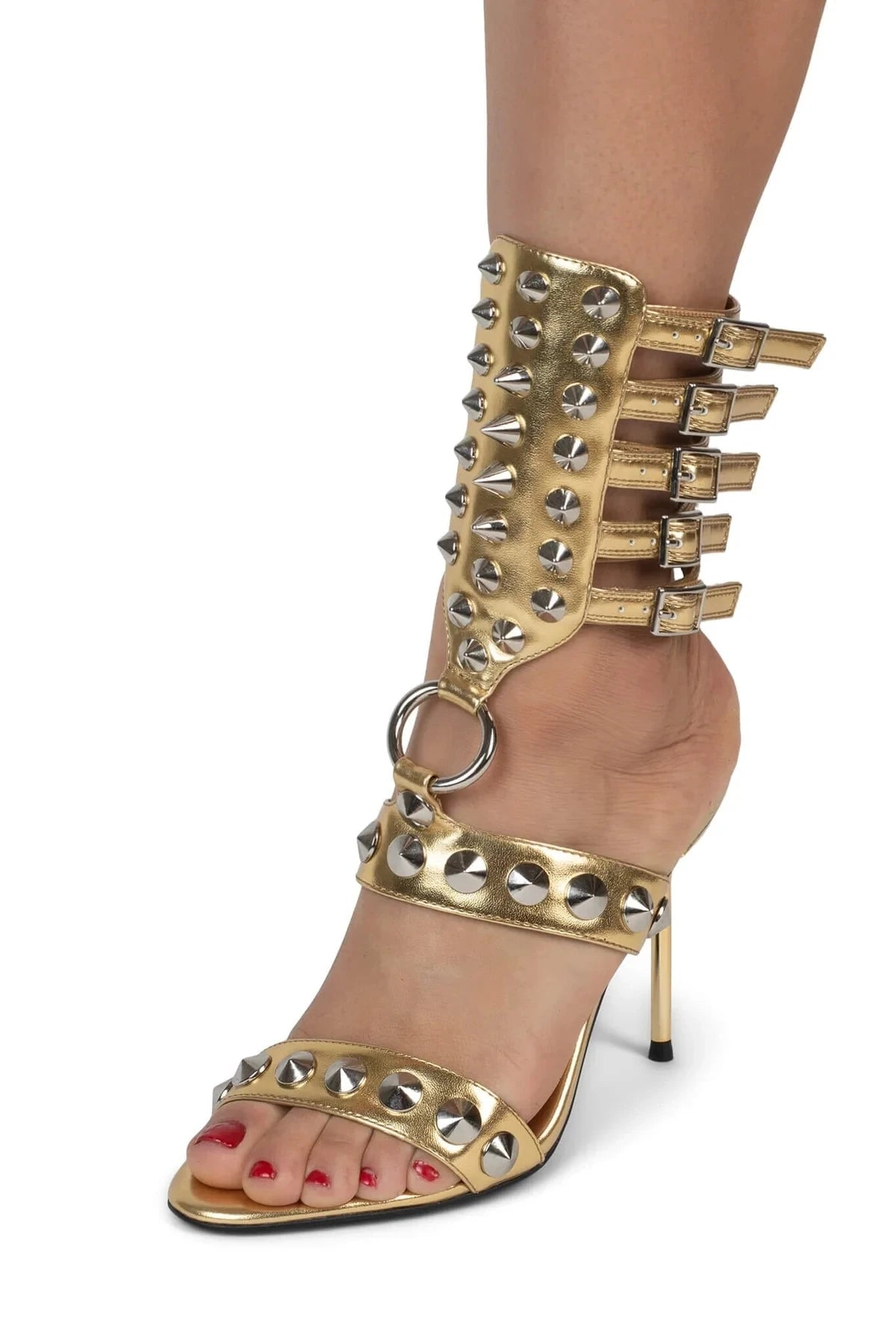 Black Leather Pointy Toe Buckle Pumps