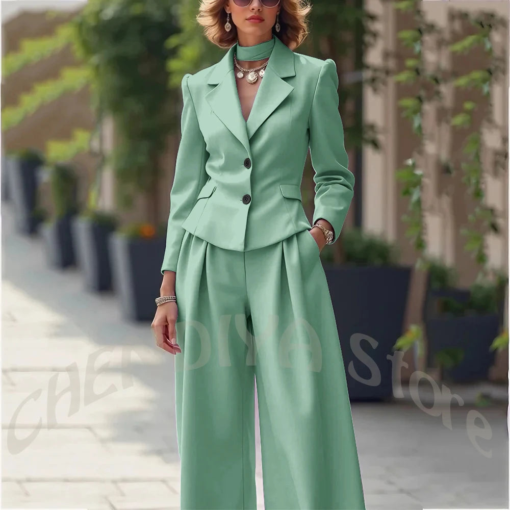 Elegant Notch Lapel Tailored Two Piece Suit Set for Women