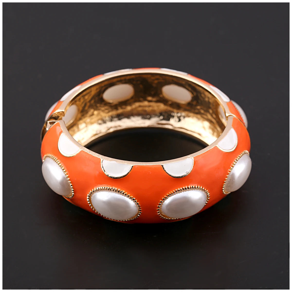 Colorful Enamel Oval Pearl Cuff Bracelet for Women