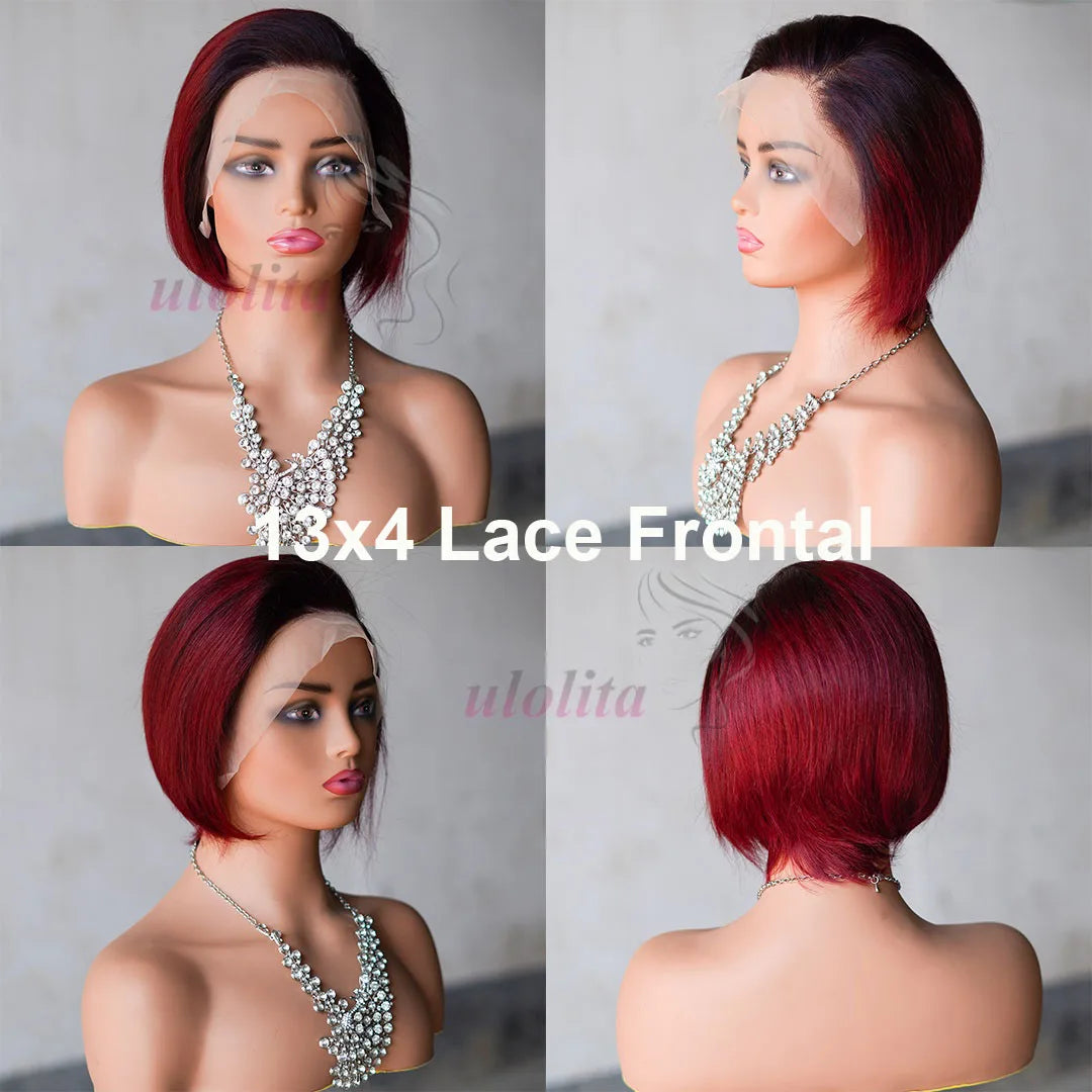 Ombre Pixie Cut Human Hair Lace Front Wig for Women