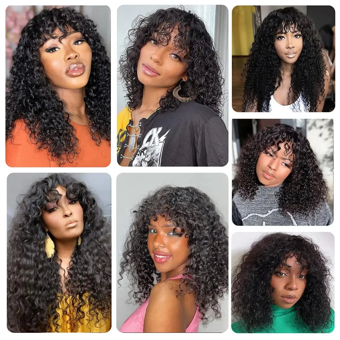 Glueless Water Wave Human Hair Wig With Bangs for Women