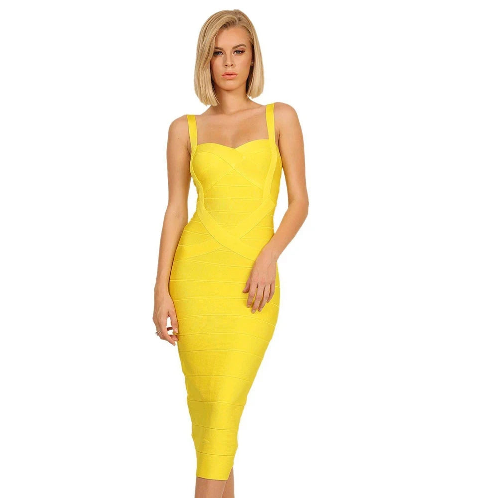 New 2024 Women Sexy Celebrity Midi Red White HL Elastic Bandage Dress Spaghetti Strap Club Bodycon Party Dress Wholesale HL434