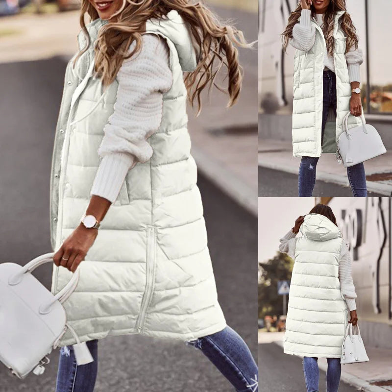 Warm Hooded Longline Sleeveless Vest Coat for Women